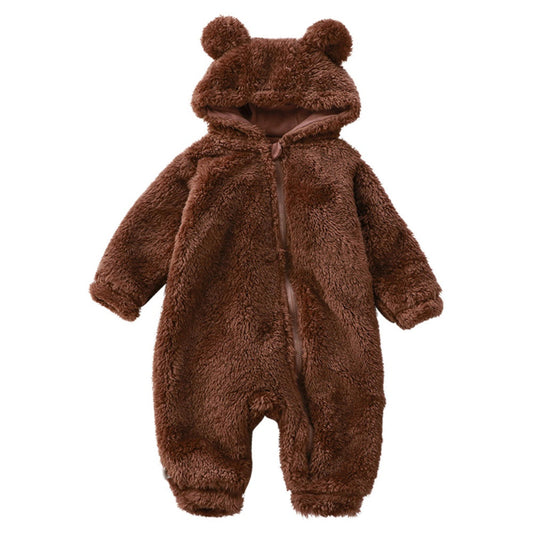 BearHug Romper | Baby Winter Fleece Onesie Hooded Zip-Up Jumpsuit Infant