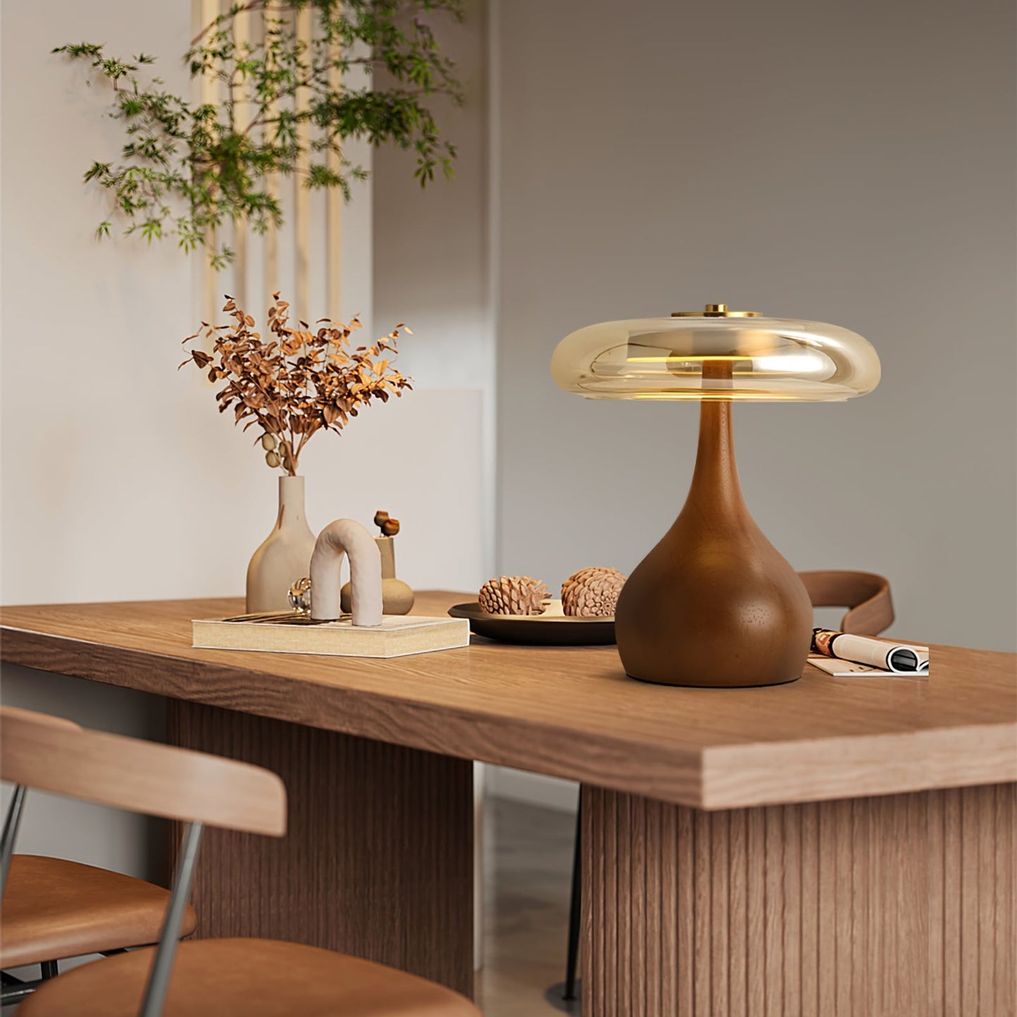 Nocturne Table Lamp | Brass Wood LED Desk Light with 3-Color Temperature Control