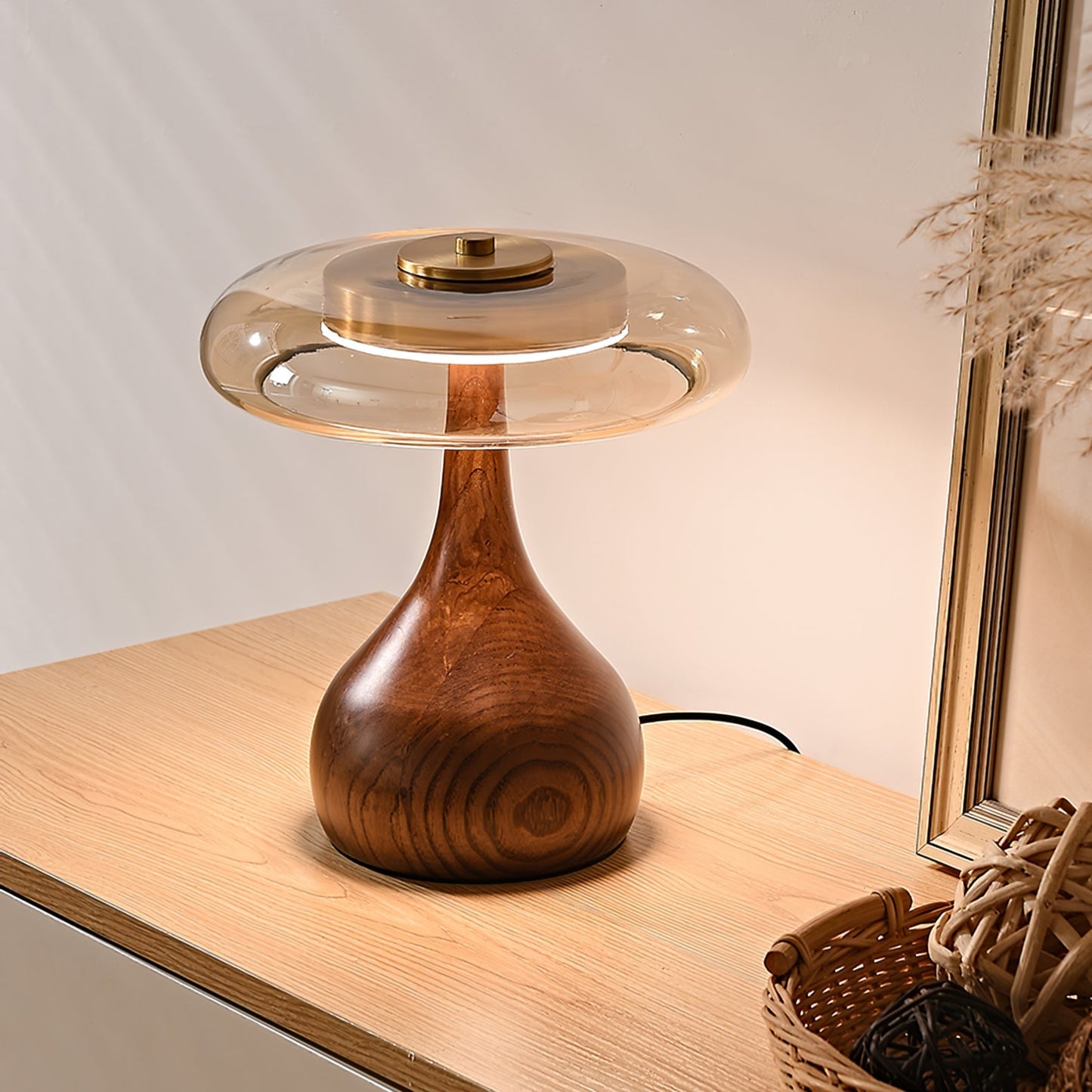 Nocturne Table Lamp | Brass Wood LED Desk Light with 3-Color Temperature Control