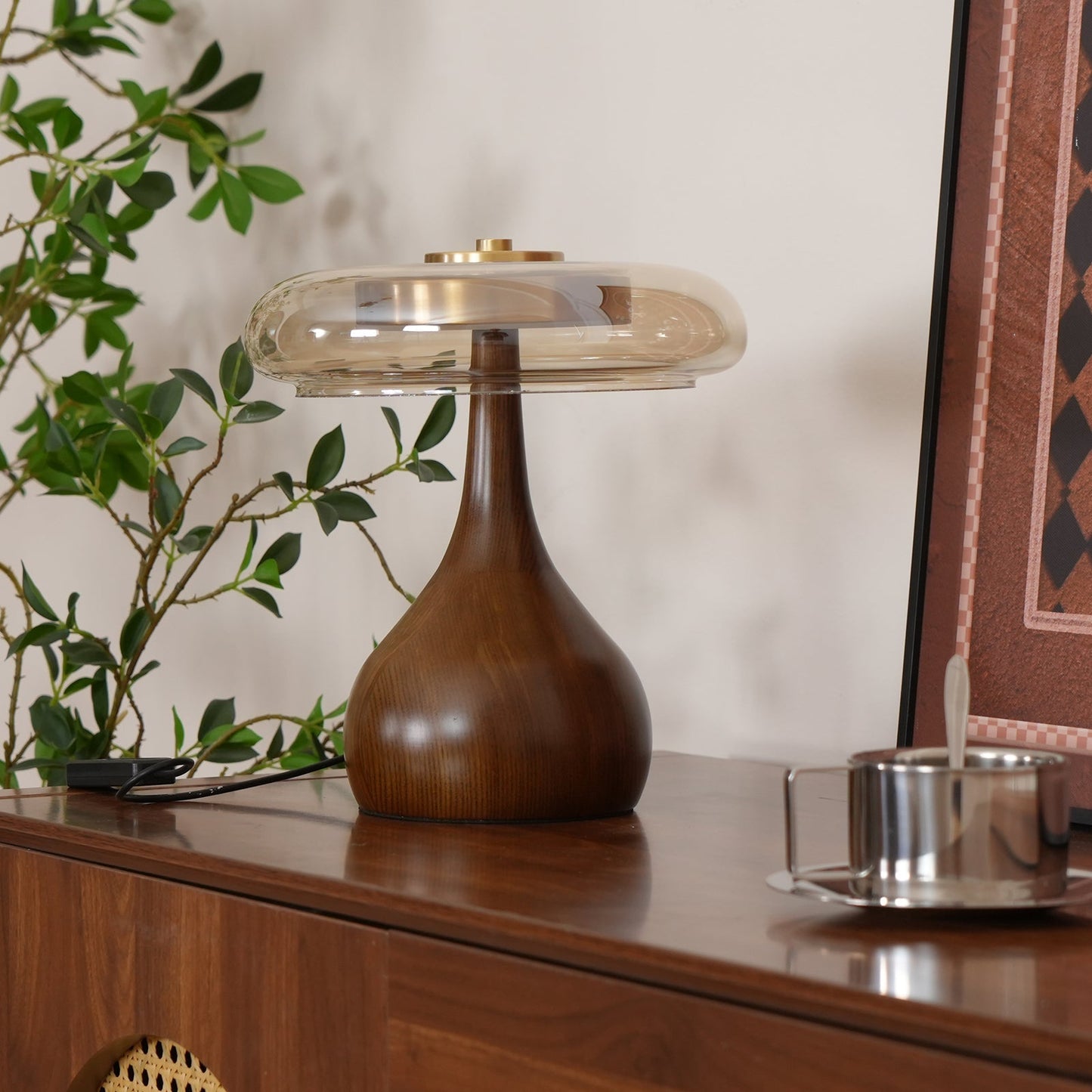 Nocturne Table Lamp | Brass Wood LED Desk Light with 3-Color Temperature Control