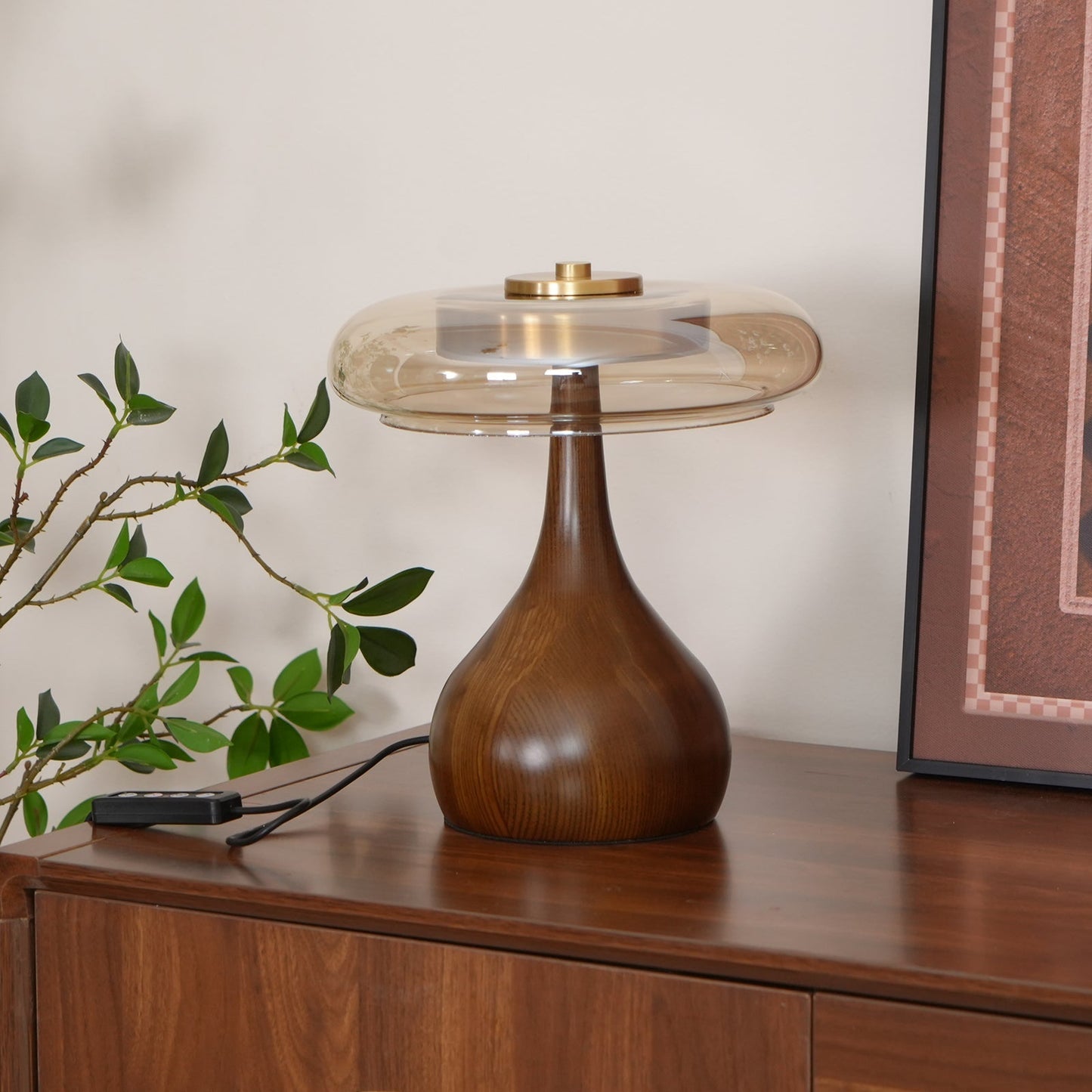 Nocturne Table Lamp | Brass Wood LED Desk Light with 3-Color Temperature Control