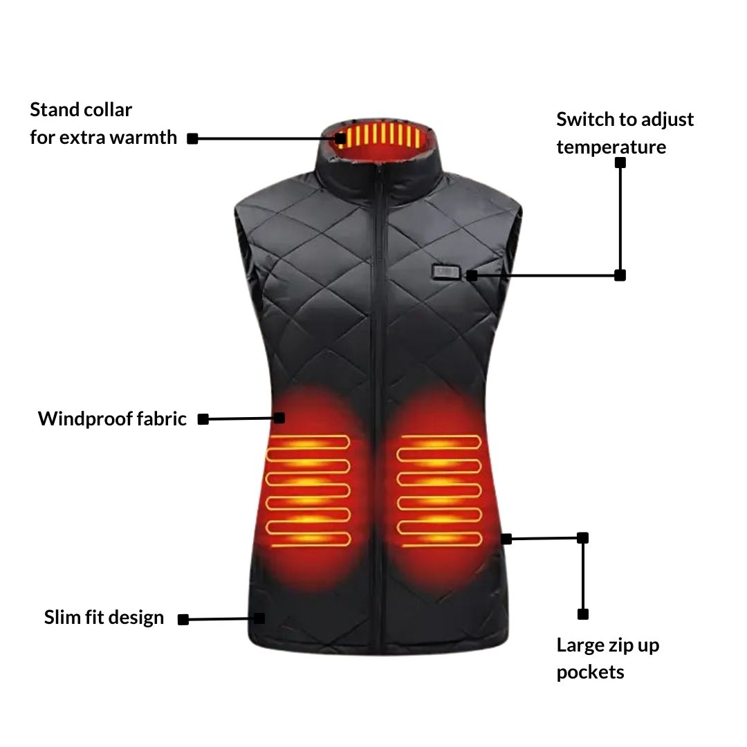 HeatCore Vest 9-Zone | Women's USB Rechargeable Heated Gilet for Outdoor Work