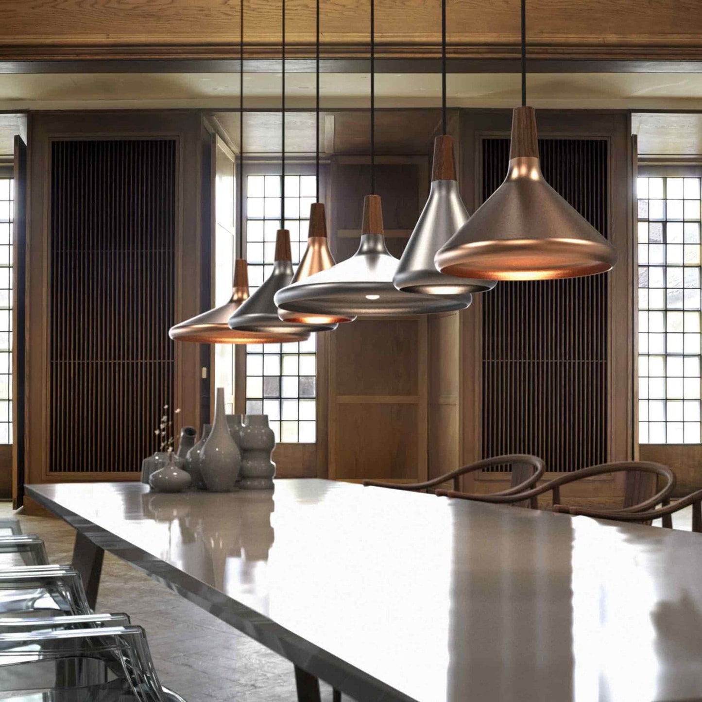 The Oslo Pendant | Natural Wood & Metal Ceiling Light for Modern Dining Rooms