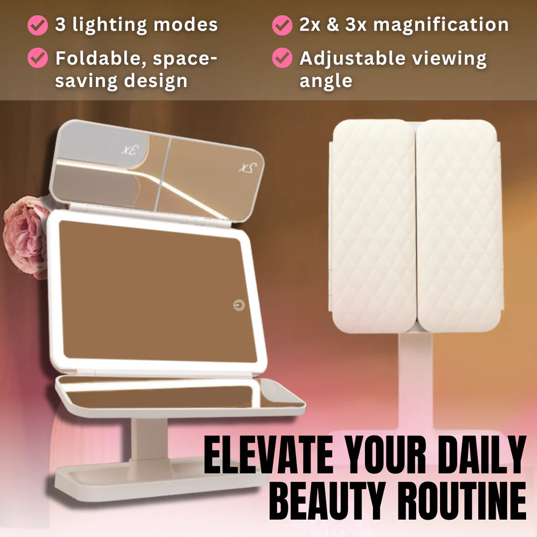 GlowTri Mirror | LED Lighted Makeup Mirror 3X Magnification Rechargeable Vanity