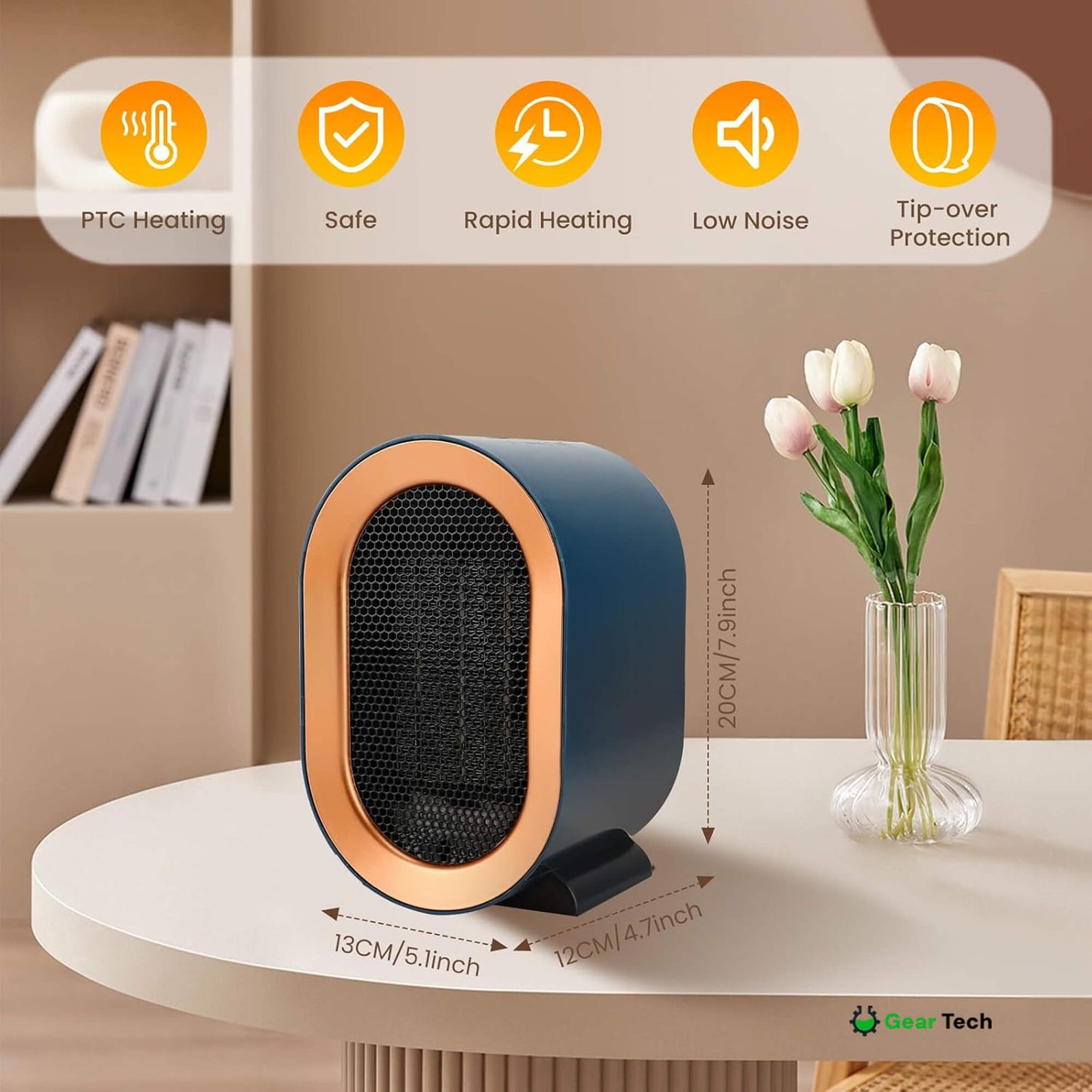 HeatWave Mini | Portable Electric Space Heater Fan for Small Room Office Desk