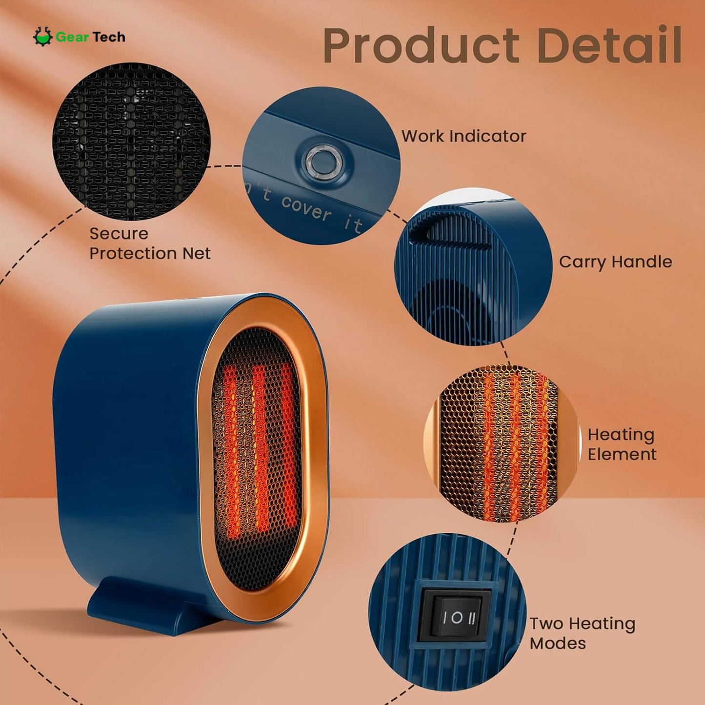 HeatWave Mini | Portable Electric Space Heater Fan for Small Room Office Desk
