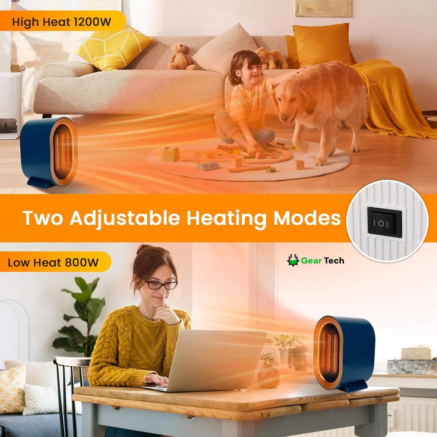 HeatWave Mini | Portable Electric Space Heater Fan for Small Room Office Desk