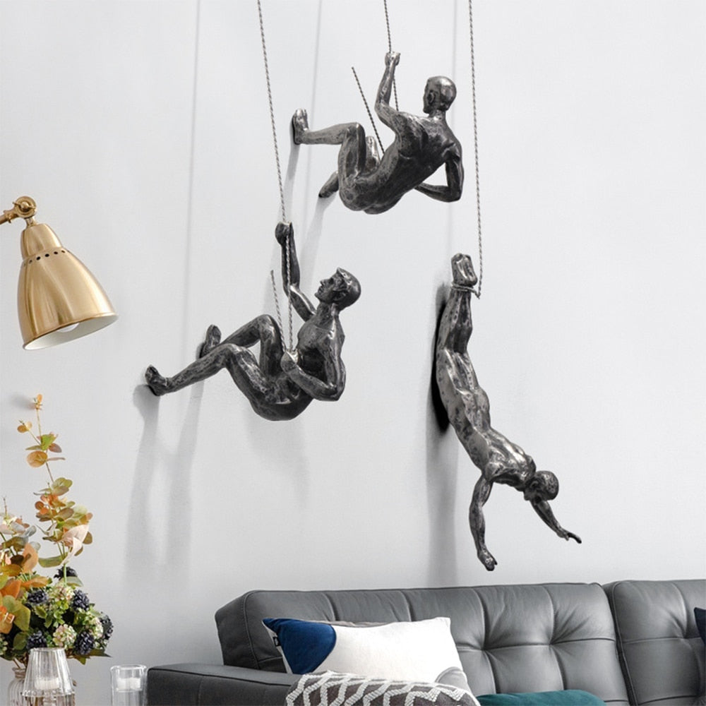 Ascent Sculpture | Metal Climbing Figure Wall Art Modern Home Office Decor