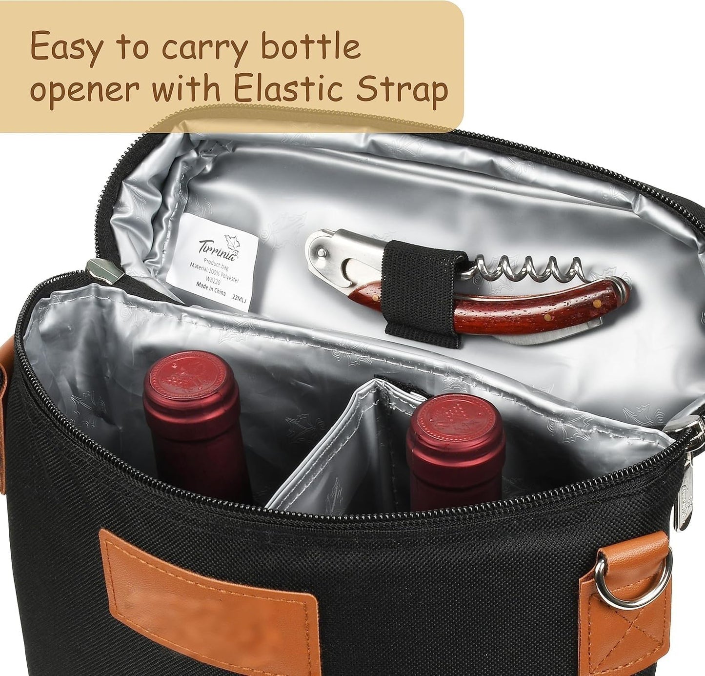 VinoCarrier | Insulated 2-Bottle Wine Tote Bag for Picnic Beach Gifting