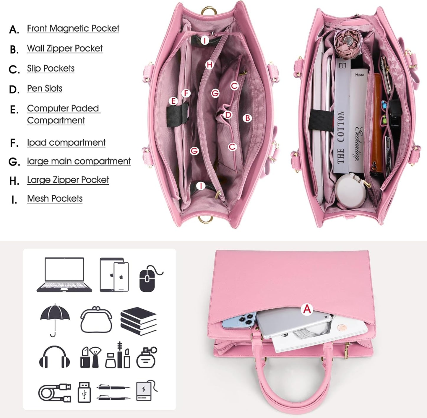 ExecuTote | Women's Leather Laptop Bag Multi-Compartment for Office Work