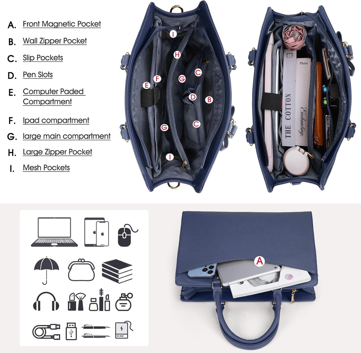 ExecuTote | Women's Leather Laptop Bag Multi-Compartment for Office Work