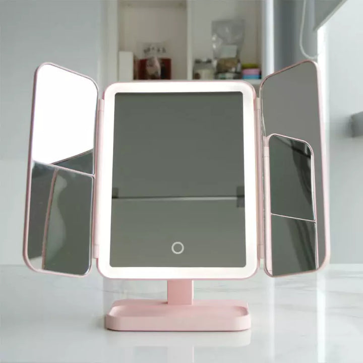 GlowTri Mirror | LED Lighted Makeup Mirror 3X Magnification Rechargeable Vanity