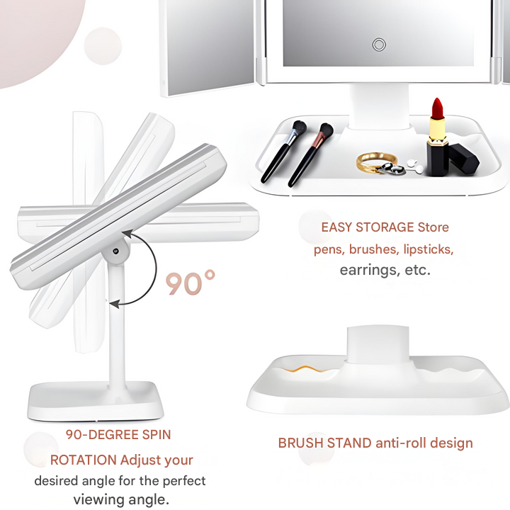 GlowTri Mirror | LED Lighted Makeup Mirror 3X Magnification Rechargeable Vanity