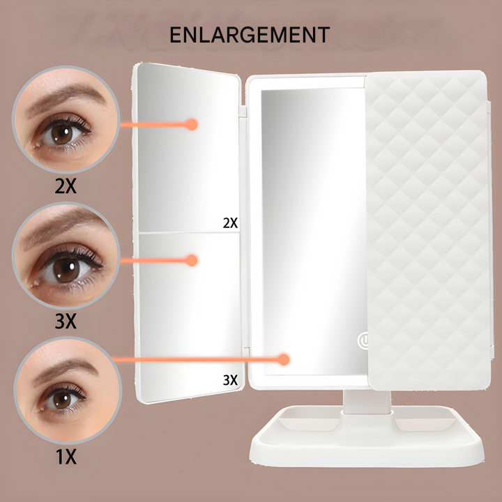 GlowTri Mirror | LED Lighted Makeup Mirror 3X Magnification Rechargeable Vanity