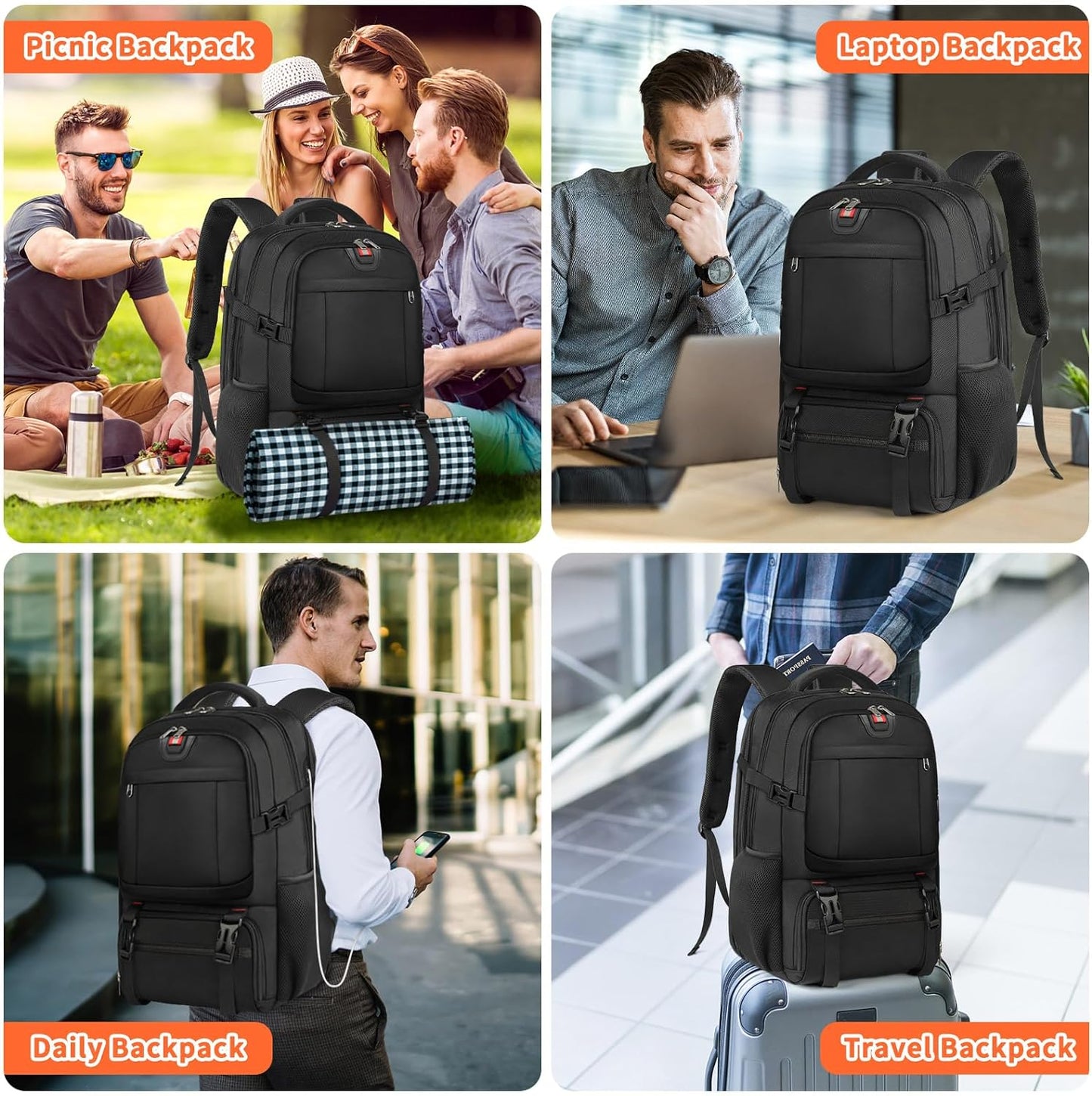 CommuterPack XL | Laptop Lunch Backpack with USB Port Anti-Theft for Travel