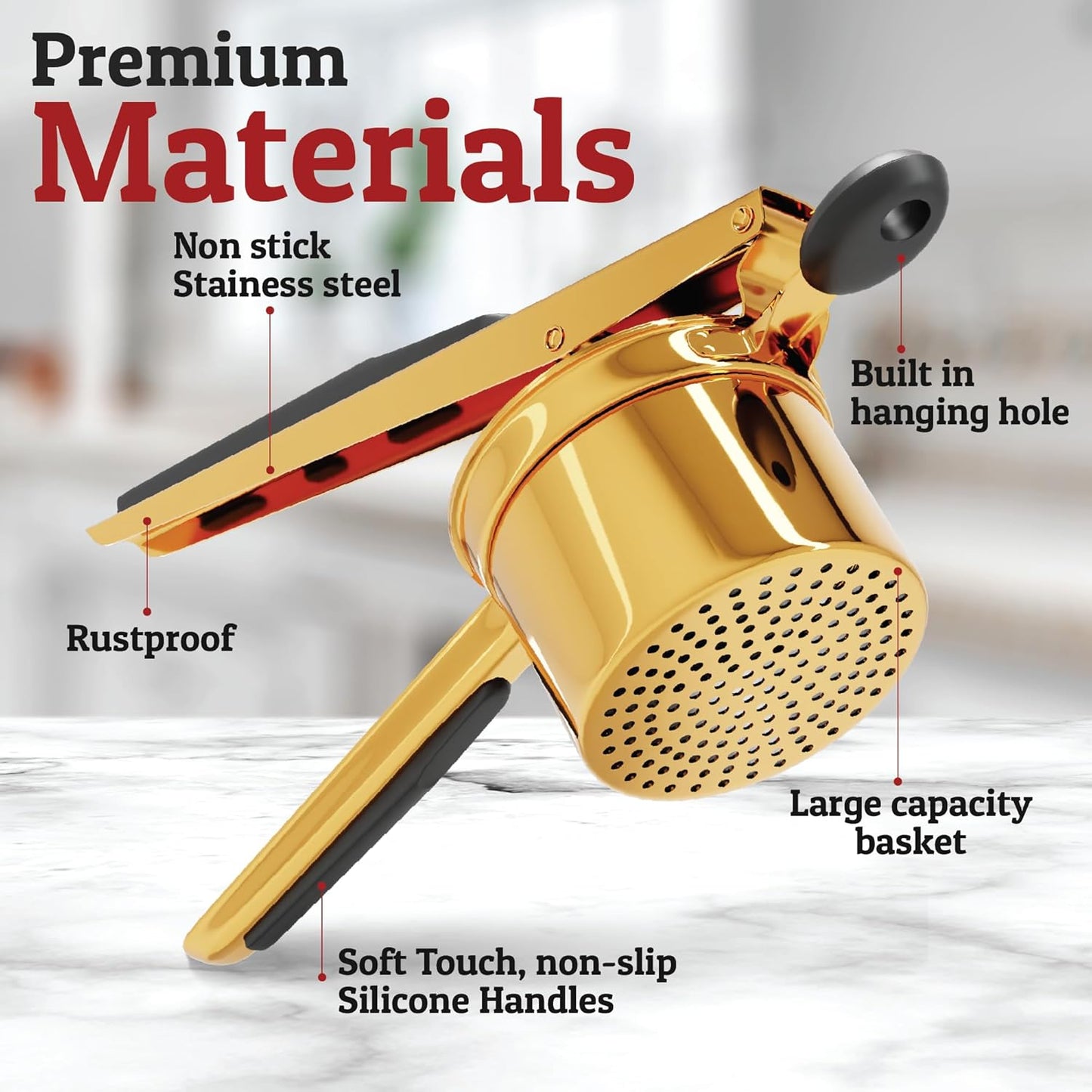 MashMaster | Stainless Steel Potato Masher Kitchen Tool for Vegetables