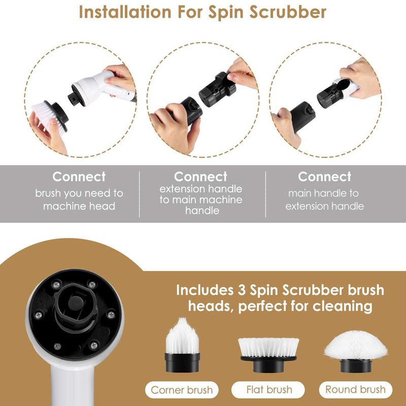 TurboScrub Kit | Cordless Electric Spin Scrubber Brush Set for Bathroom Tile Cleaning