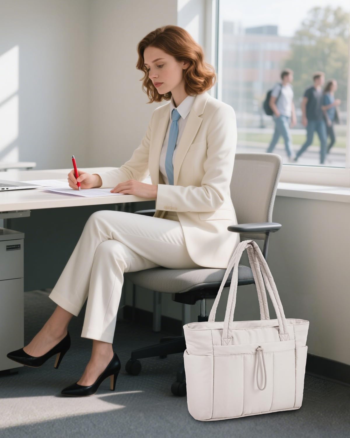 QuiltTote Pro | Padded Laptop Bag with Tumbler Holder for Work Commute