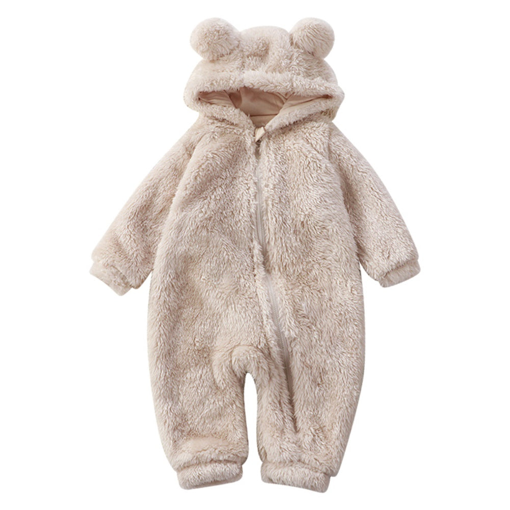 BearHug Romper | Baby Winter Fleece Onesie Hooded Zip-Up Jumpsuit Infant