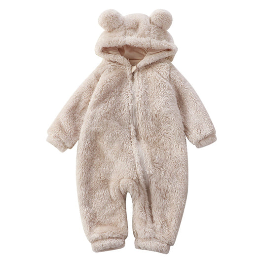 BearHug Romper | Baby Winter Fleece Onesie Hooded Zip-Up Jumpsuit Infant